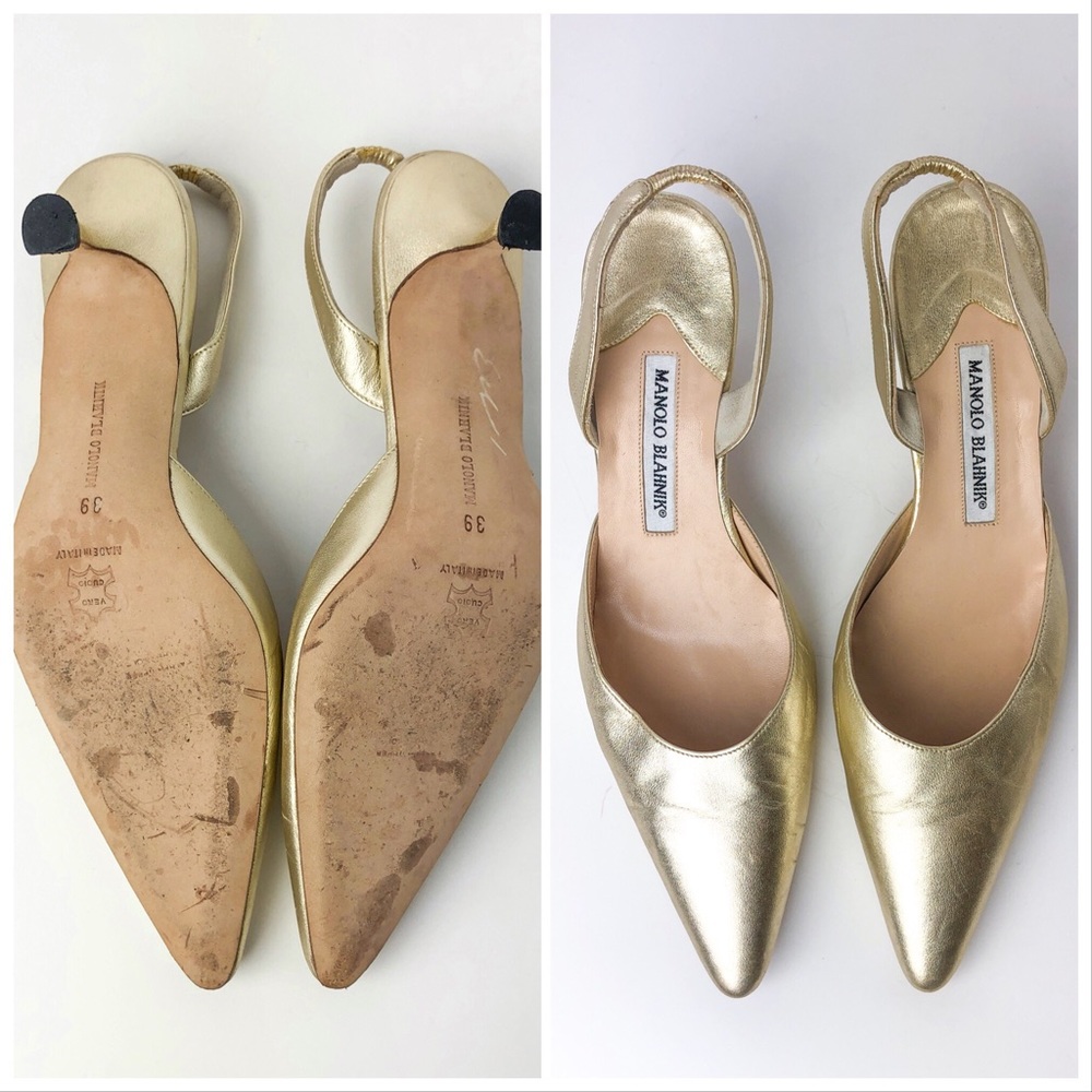 Manolo Blahnik Carolyne Metallic Leather Slingback - Picture 6 of 8